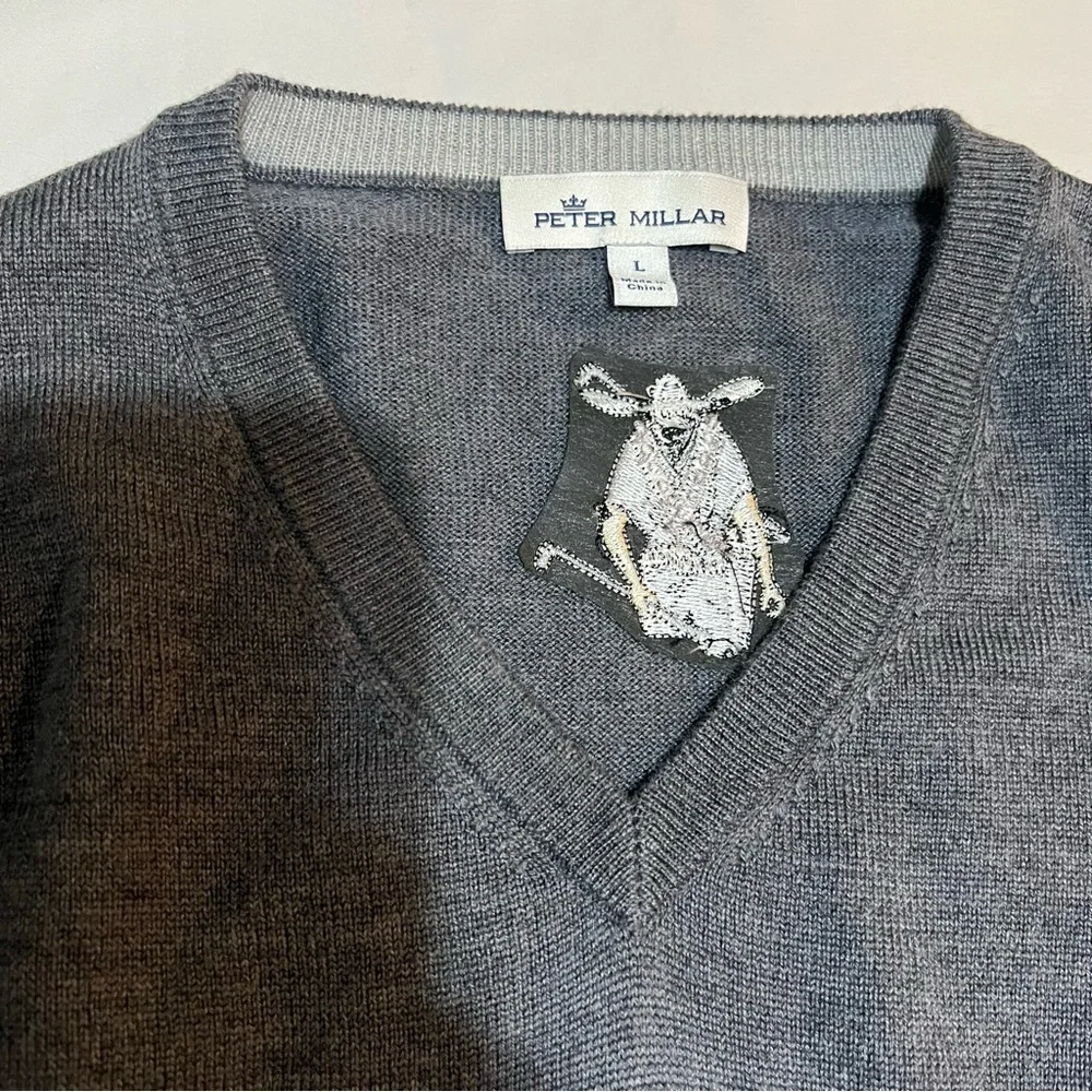 Peter Millar Gray Merino Silk Blend V-Neck Sweater - Large Golf‎ Preppy